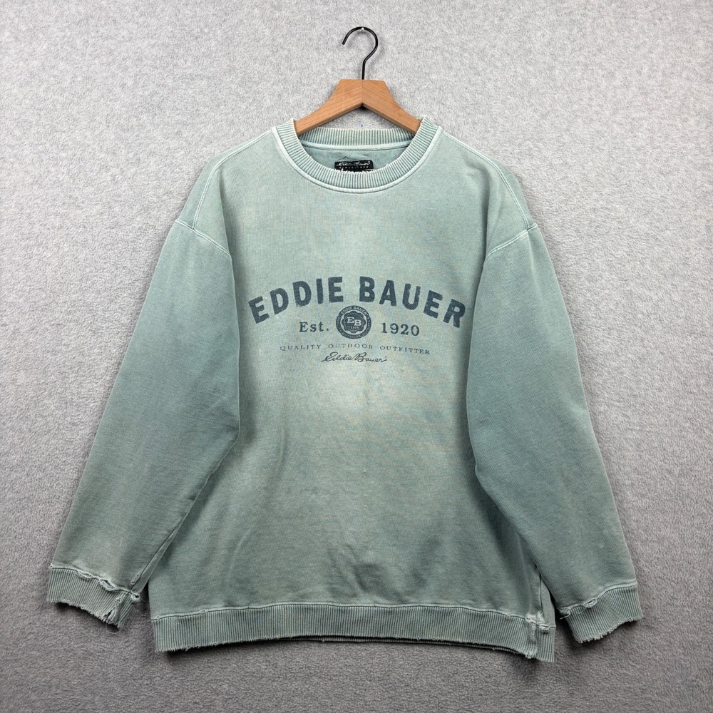 Vintage Eddie Bauer EBTEK Sweatshirt Mens Small Green Sun Faded Distressed 90s